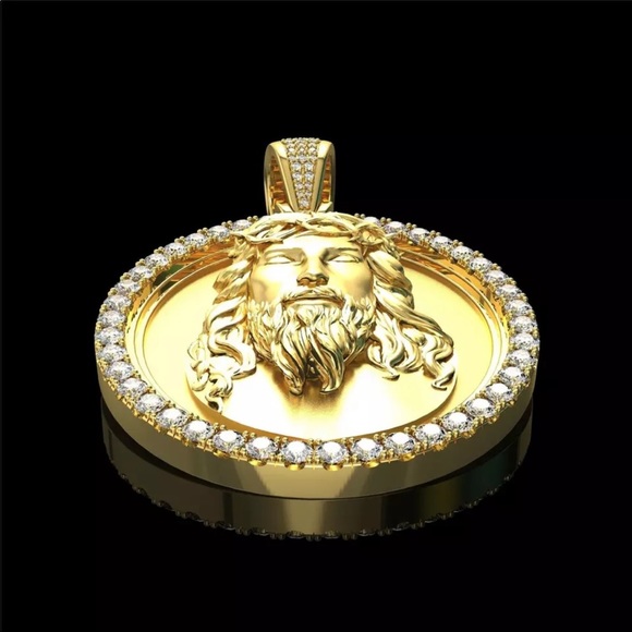 *NEW*Men cuban gold Jesus God face metal necklace - Picture 3 of 7